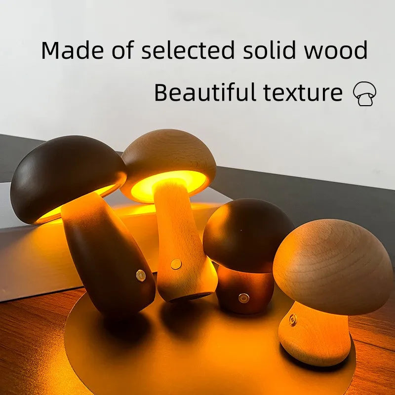Doğal Ahşap Mantar Gece Lambası – Minimal & Sıcak Atmosfer Işığı