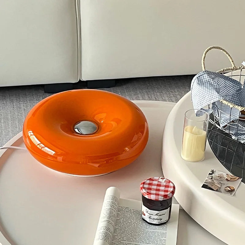 Bauhaus Turuncu Cam Masa Lambası – Modern Tasarım, Dokunmatik LED